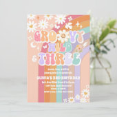 グルービー レトロ 3歳 誕生日 招待状 (スタンド正面)