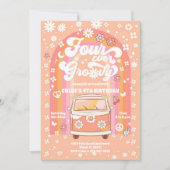 グルービー レトロ 4歳の誕生日招待状 招待状 (正面)