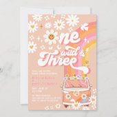 グルービー ワン ワイルド アンド スリー デイジー レインボー バースデー 招待状 (正面)