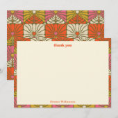 グルービー ヴィンテージ オレンジ フローラル ブライダル シャワー ネーム サンキューカード (正面/裏面)