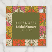 グルービー ヴィンテージ グリーン フラワーブライダルシャワー カスタム フェイバータグ (裏面)