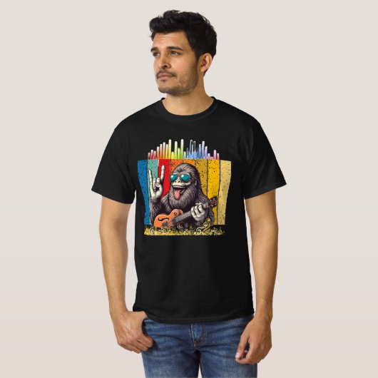 グルーブゴリラとロックオン – レトロ音楽好き Tシャツ (正面フル)