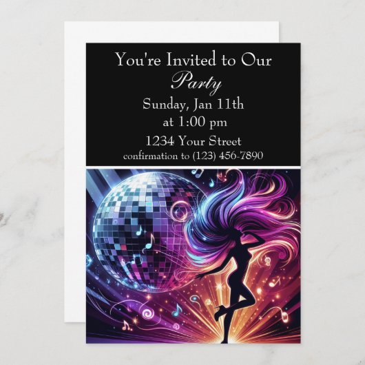 グルーブ&グロウ:ダンスパーティーの雰囲気 招待状 (正面/裏面)