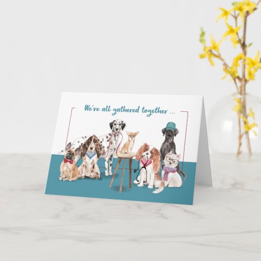 グループおもしろい犬からの医師会 カード (黄色い花)