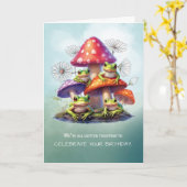 グループからおもしろい誕生日の願いを下にカエル カード (黄色い花)