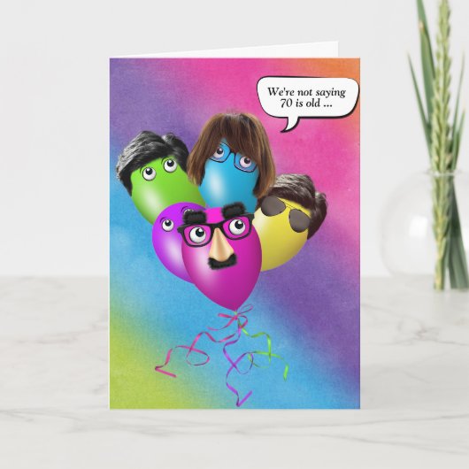 グループからのレインボー70誕生日バルーン カード (正面)