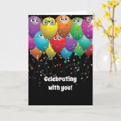 グループからの誕生日の気球の束 カード (黄色い花)