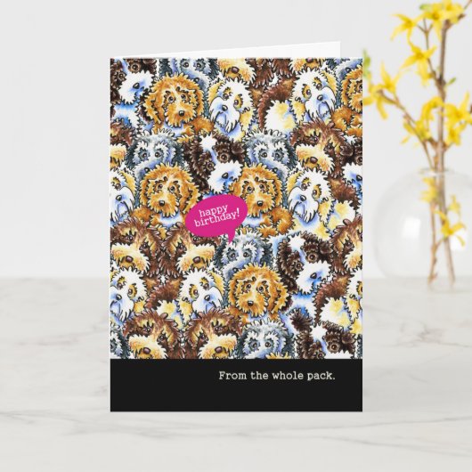 グループによって混合される品種犬からのおもしろいな誕生日 カード (黄色い花)