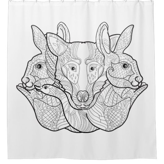 グループの動物の落書き シャワーカーテン (正面)