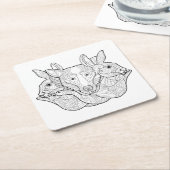 グループの動物の落書き スクエアペーパーコースター (アングル)