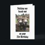 グループまたはカップルDONKEY HAPPY *21st*誕生日 カード<br><div class="desc">おもしろいを送信したり、グループとして受け取ったりするために、2人の友人や家族が集まって、特別な日に誰にでもHAPPY ***21st Birthday**と言うために使う。感謝してい8ストップつの店の一つが！!!!</div>