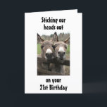 グループまたはカップルDONKEY HAPPY *21st*誕生日 カード<br><div class="desc">おもしろいを送信したり、グループとして受け取ったりするために、2人の友人や家族が集まって、特別な日に誰にでもHAPPY ***21st Birthday**と言うために使う。感謝してい8ストップつの店の一つが！!!!</div>