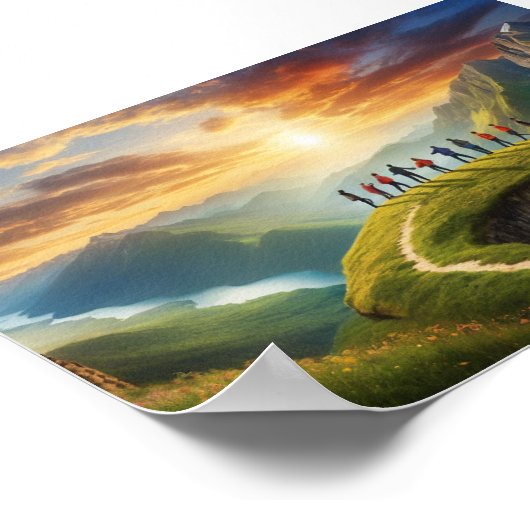 グループアドベンチャーアットサンライズ – 風光明媚な山壁 ポスター (角)