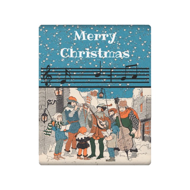 グループクリスマスカロラーズミュージシャンイン通りスター メタルプリント (正面)