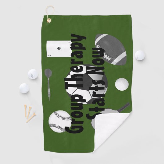 グループセラピー開始グリーンブラックタイポグラフィ ゴルフタオル (インサイチュ)
