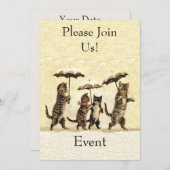 グループブラウン白パーティーネコ傘雪 招待状 (正面/裏面)