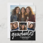 グループ卒業お祝い- 4枚の写真ブラック 招待状 (正面)