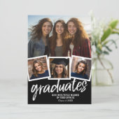 グループ卒業お祝い- 4枚の写真ブラック 招待状 (スタンド正面)