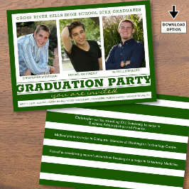 グループ卒業パーティー3枚の写真グリーン 招待状