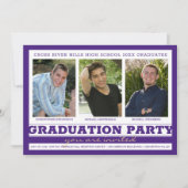 グループ卒業パーティー3枚フォトパープル 招待状 (正面)