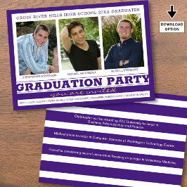 グループ卒業パーティー3枚フォトパープル 招待状