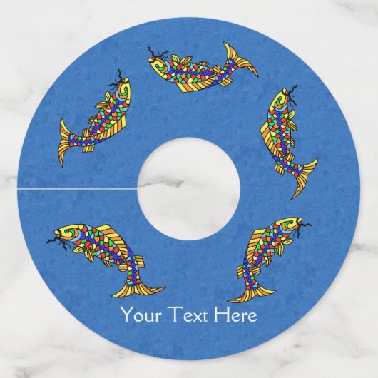 グループ明るいカラフル抽象芸術魚オンブルー ワイングラスタグ (正面)