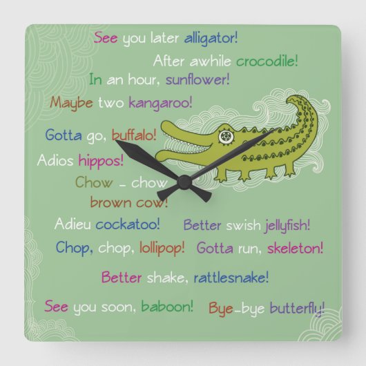 グループ、アリゲーターからさよなら幸運 スクエア壁時計 (正面)