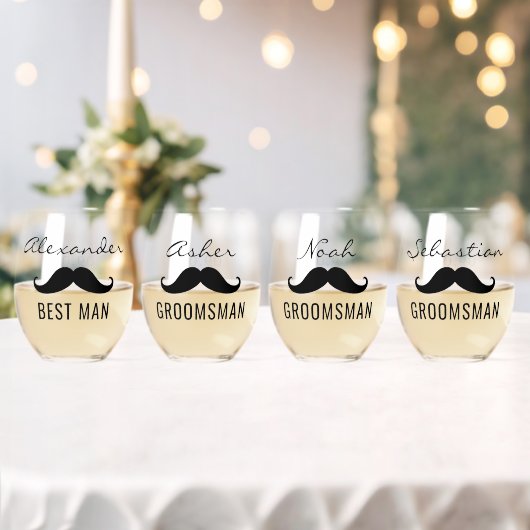 グルーミングのチーム名結婚Mustacheの日付 ステムなしワイングラス (インサイチュ (ウェディング))