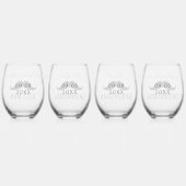 グルーミングのチーム名結婚Mustacheの日付 ステムなしワイングラス (裏面)