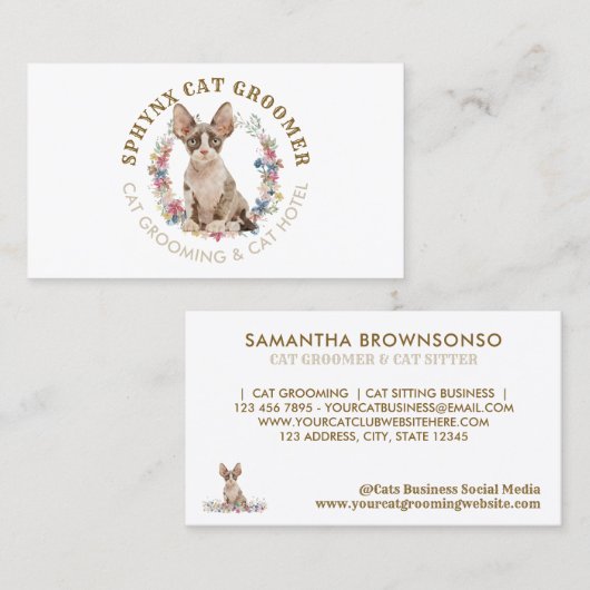 グルーミングサロン ペットスパ スフィンクス猫 名刺 (正面/裏面)