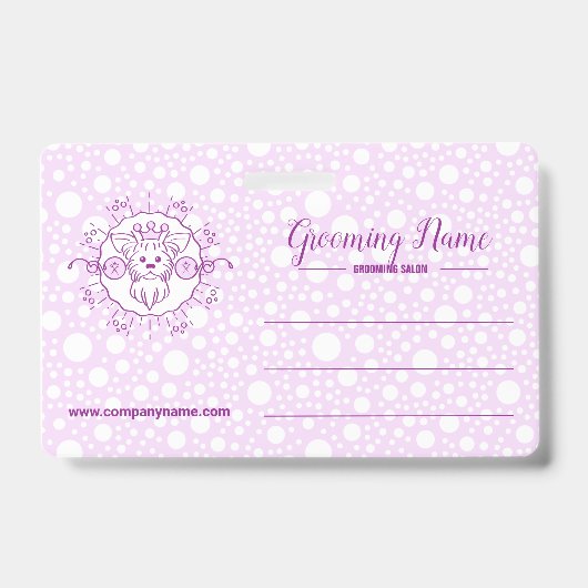 グルーミング用の漫画の犬イラストレーション バッジ (正面)