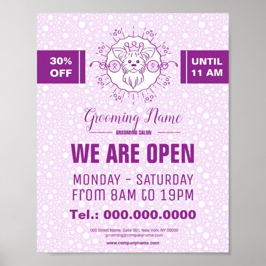 グルーミング用の漫画の犬イラストレーション ポスター (正面)