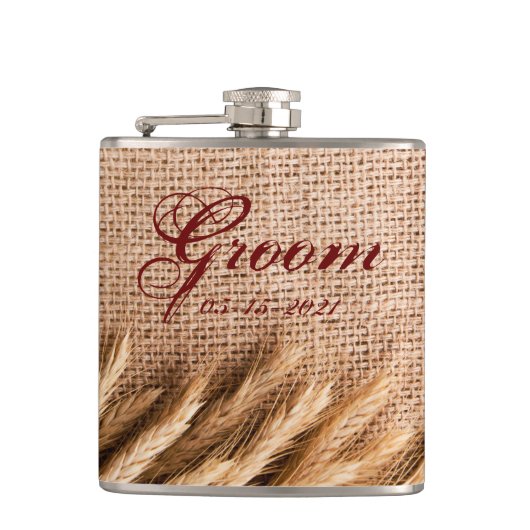 グルームウイスキーのフラスコの小麦の上にバーラップサックの国R フラスク (正面)