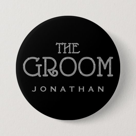 グルームシルバーフェイクグリッター名タグボタン 缶バッジ (正面)