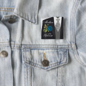 グルームズス結婚ーツブライダルパーティ-ティール(緑がかった色) 缶バッジ (インサイチュ)