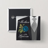 グルームズス結婚ーツブライダルパーティ-ティール(緑がかった色) 缶バッジ (正面&裏面)