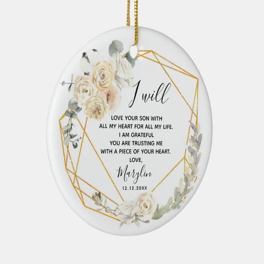 グルームパーソナライズされた幾何学的フローラの母 セラミックオーナメント (右)