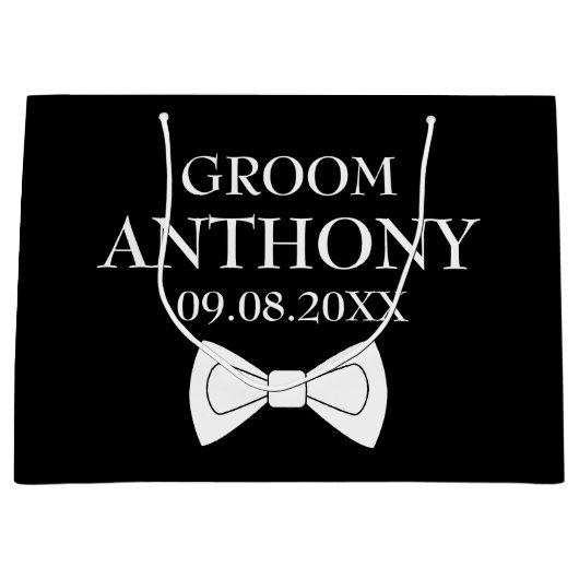 グルームブラックエレガントネームモダンギフト結婚ズ ラージペーパーバッグ (正面)