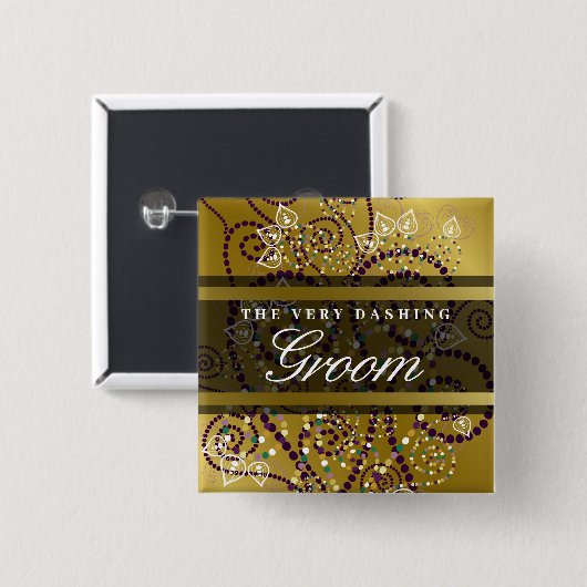 グルームボホパープルらせん状金ゴールドシック結婚ズボタン 缶バッジ (正面&裏面)