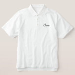 グルームポロシャツ<br><div class="desc">新郎ポロシャツは白で黒い刺繍の文字。こカスタマイズの品目</div>