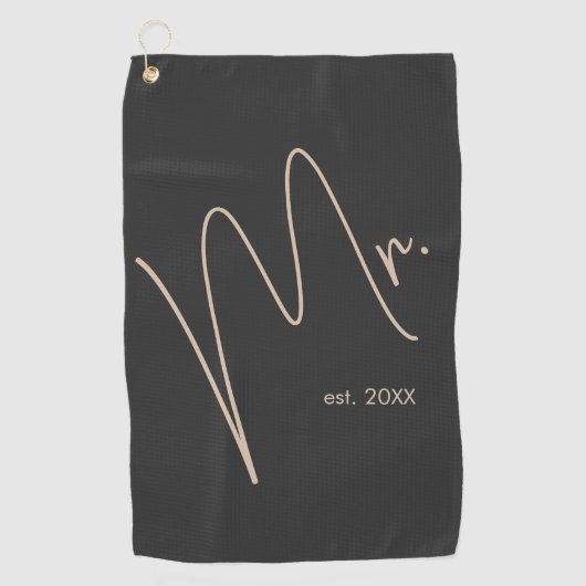 グルームモダン |ベージュ+ブラックスクリプト ゴルフタオル (正面)