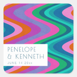 グルーヴィカラフルグリーンパープルレトロ結婚ズカスタム スクエアシール