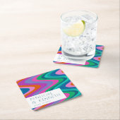 グルーヴィカラフルグリーンパープルレトロ結婚ズカスタム スクエアペーパーコースター (インサイチュ)