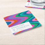 グルーヴィカラフルグリーンパープルレトロ結婚ズカスタム スクエアペーパーコースター<br><div class="desc">グルーヴィカラフルグリーンパープルレトロ結婚ズ紙スクエアカスタムコースター</div>