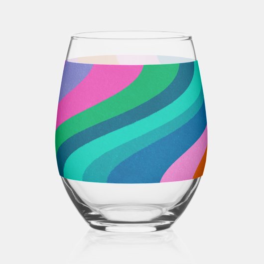 グルーヴィカラフルグリーンパープルレトロ結婚ズカスタム ステムなしワイングラス (裏面)