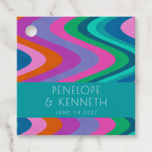 グルーヴィカラフルグリーンパープルレトロ結婚ズカスタム フェイバータグ