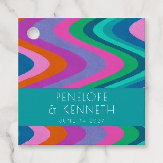 グルーヴィカラフルグリーンパープルレトロ結婚ズカスタム フェイバータグ (正面)