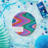 グルーヴィカラフルグリーンパープルレトロ結婚ズカスタム ペーパープレート (パーティー)