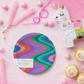 グルーヴィカラフルグリーンパープルレトロ結婚ズカスタム ペーパープレート (パーティー)