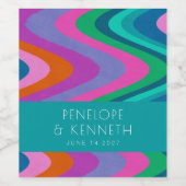 グルーヴィカラフルグリーンパープルレトロ結婚ズカスタム ワインラベル (シングルラベル)